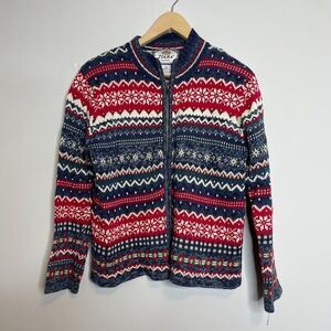 Tiara Full Zip Womens Sweater Size Petite Medium Red Blue Stripe Christmas
